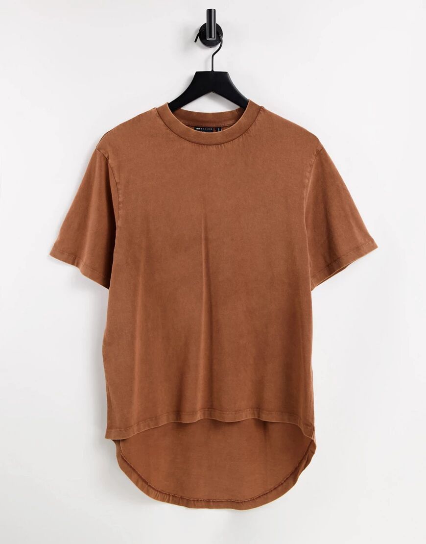 ASOS DESIGN oversized t-shirt with dipped hem in washed brown  Brown