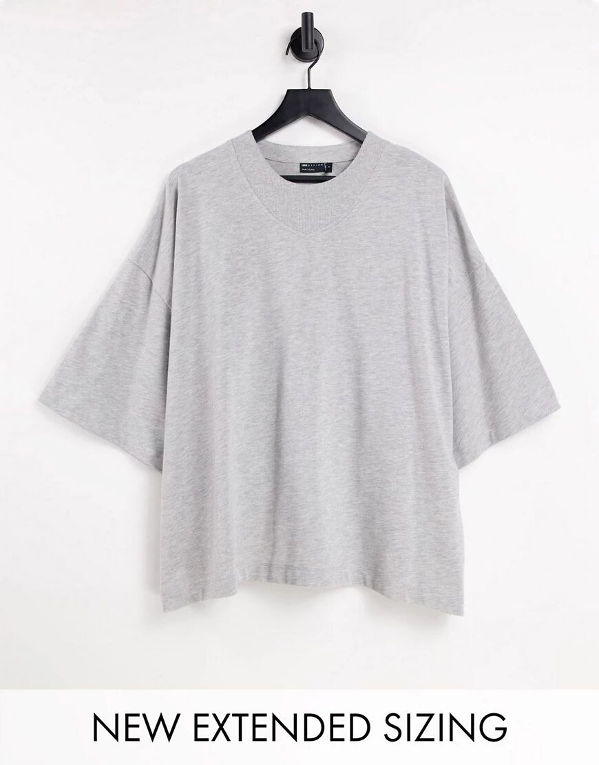 ASOS DESIGN oversized t-shirt with neck detail and half sleeve in grey marl  Grey