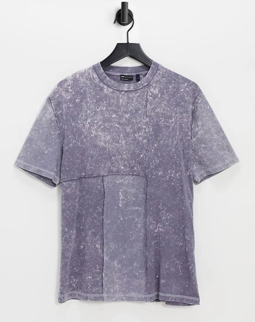 ASOS DESIGN oversized t-shirt with purple acid wash & waffle panel detail  Purple