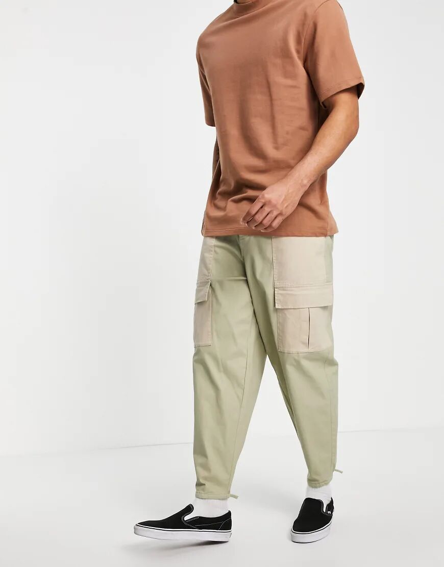 ASOS DESIGN oversized tapered trousers with contrast laid on panels-Neutral  Neutral