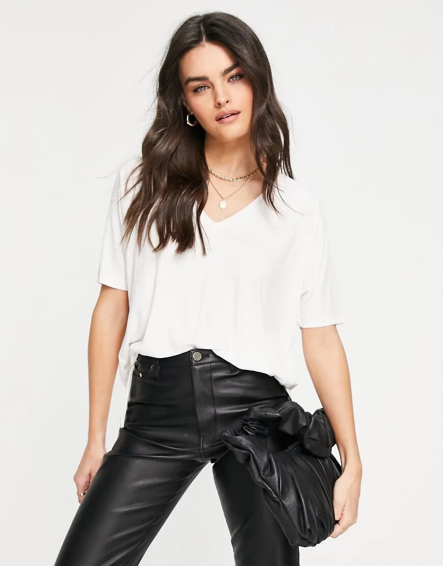 ASOS DESIGN oversized top with v-neck in drapey rib in white  White