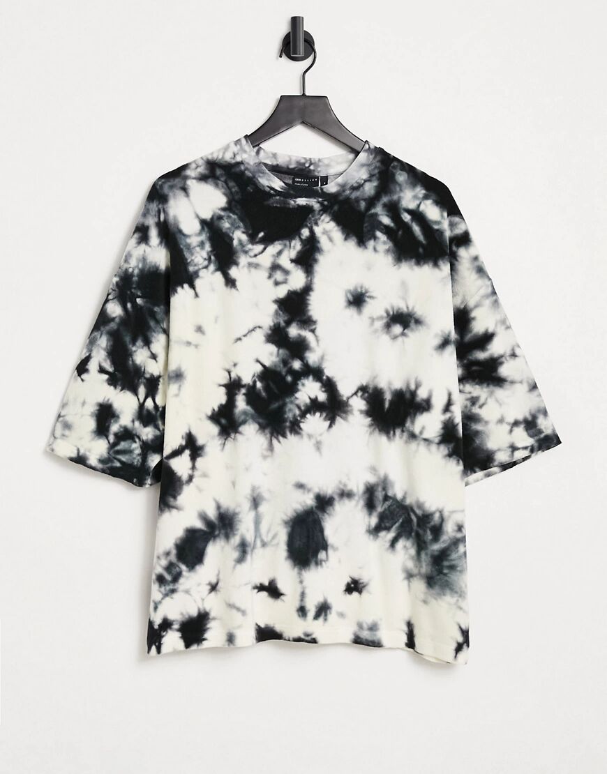 ASOS DESIGN oversized towelling t-shirt in black and white tie dye acid wash-Multi  Multi