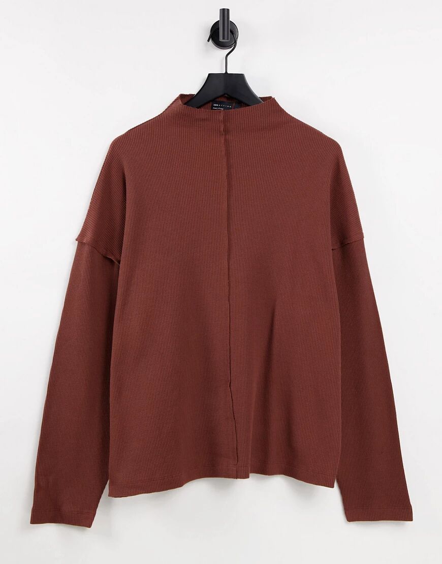 ASOS DESIGN oversized waffle roll neck in brown  Brown