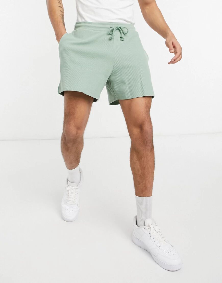 ASOS DESIGN oversized waffle shorts in grey blue-Green  Green