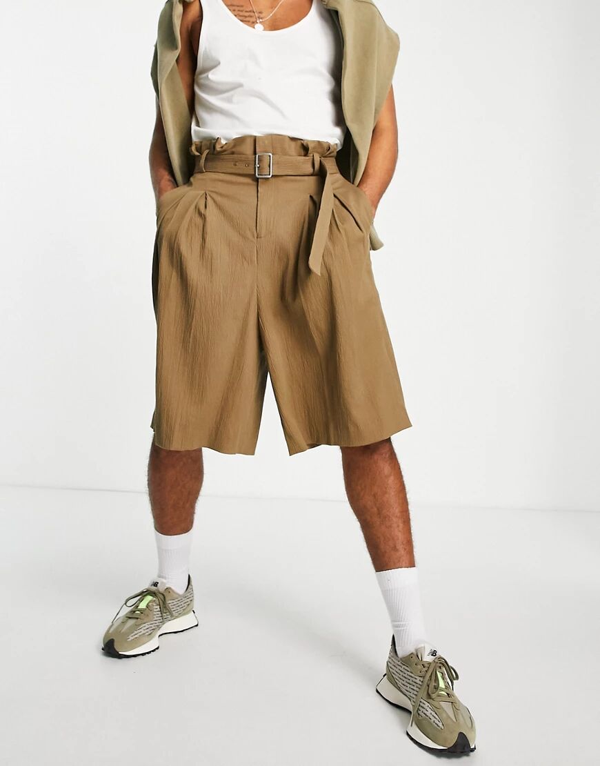 ASOS DESIGN paperbag bermuda smart shorts in rust-Brown  Brown
