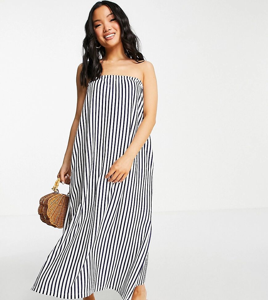 ASOS DESIGN Petite bandeau maxi sundress with pockets in navy and white stripe  Navy