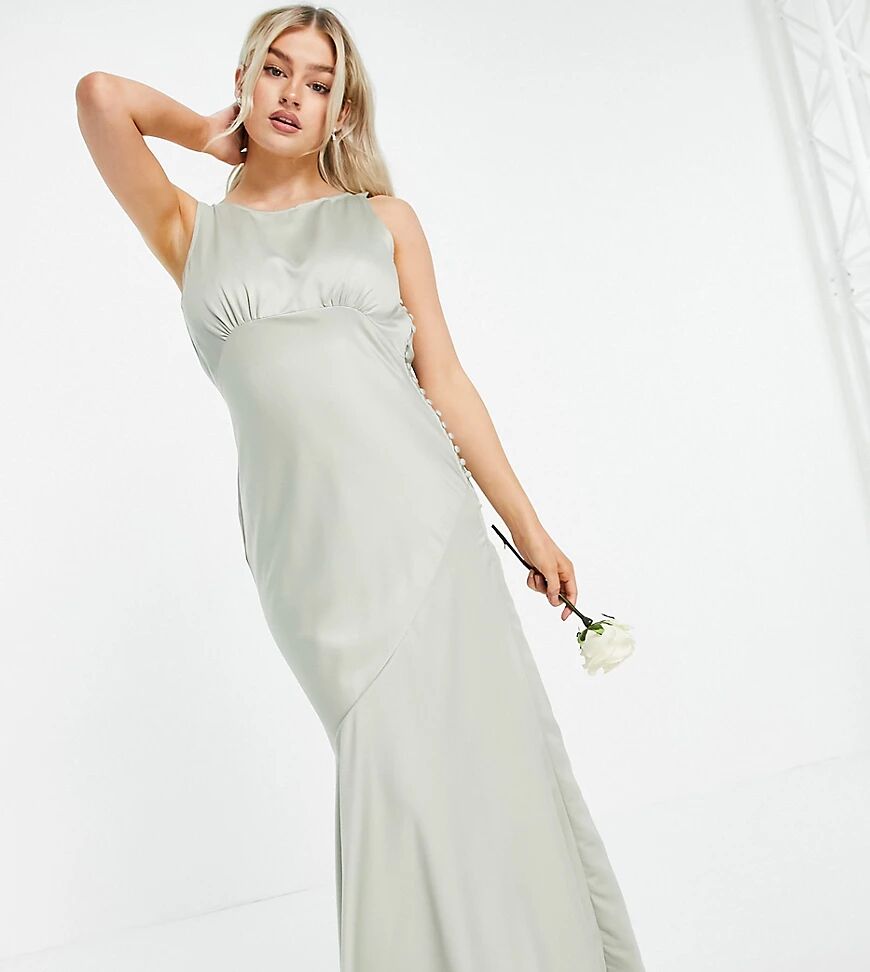 ASOS Petite ASOS DESIGN Petite Bridesmaid cowl back satin maxi dress with button side detail in olive-Multi  Multi