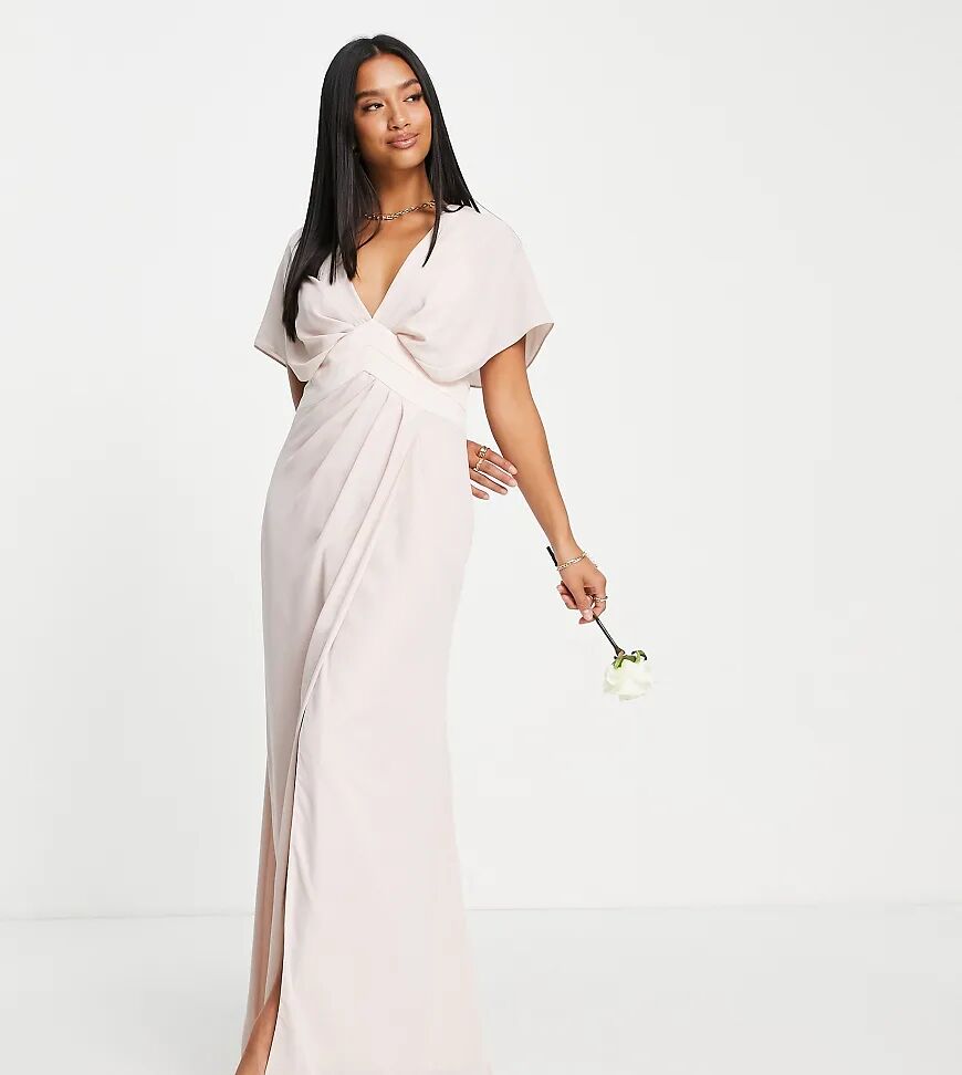 ASOS Petite ASOS DESIGN Petite Bridesmaids blouson sleeve maxi dress with satin chevron waist band and button back in blush-Pink  Pink