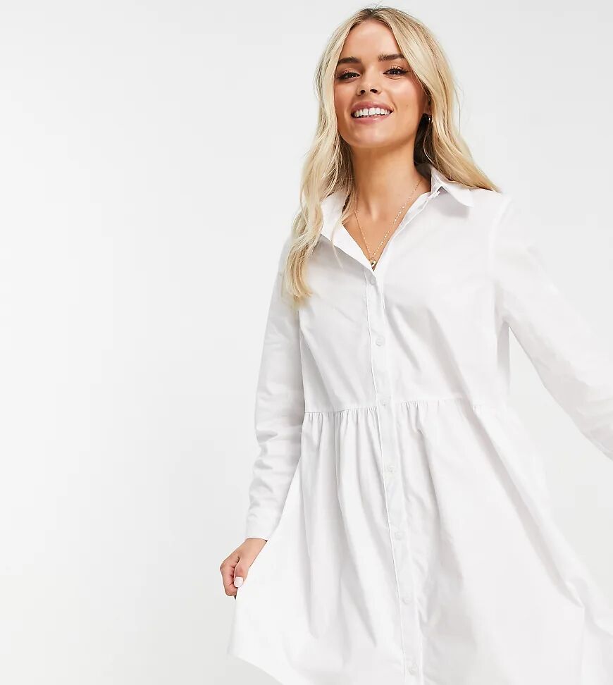 ASOS Petite ASOS DESIGN Petite cotton mini smock shirt dress in white  White