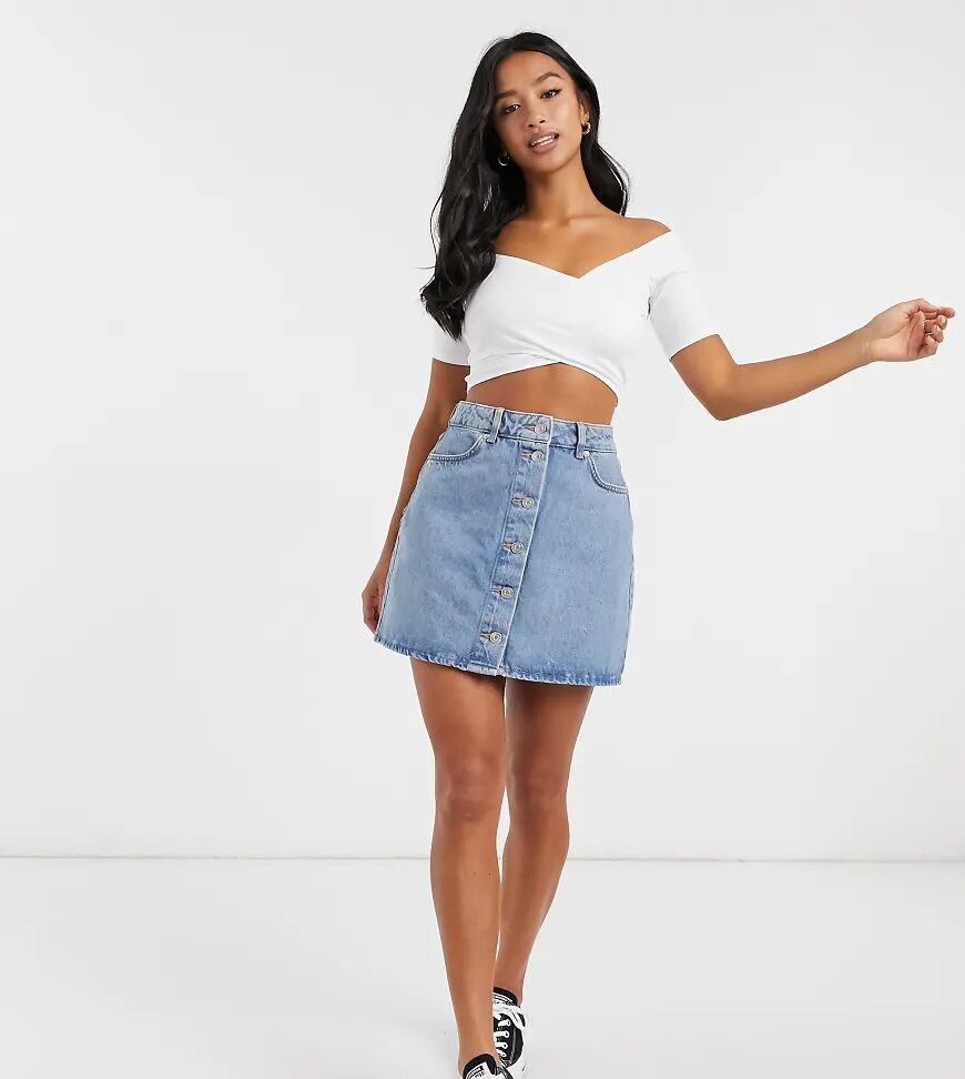 ASOS Petite ASOS DESIGN Petite denim button through skirt in blue  Blue