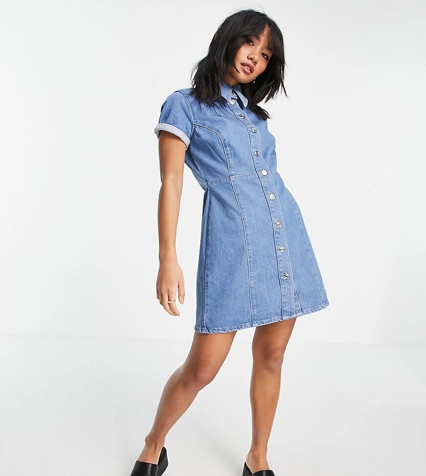 ASOS Petite ASOS DESIGN Petite denim fitted shirt dress in midwash-Blue  Blue