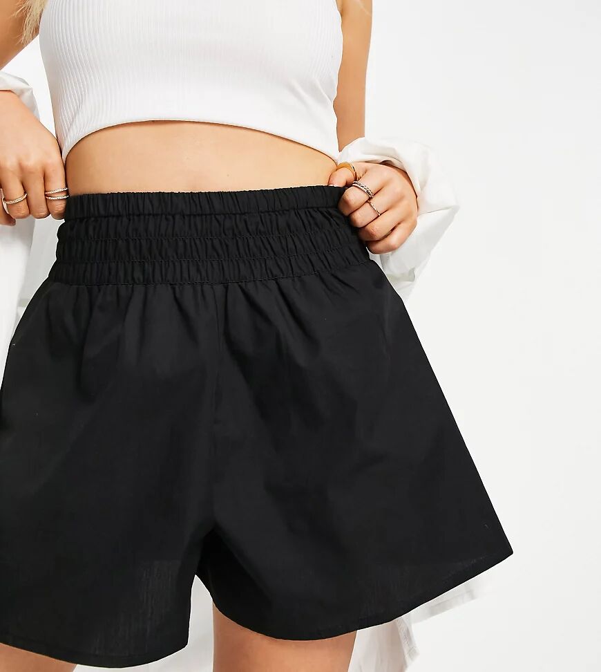 ASOS Petite ASOS DESIGN Petite flippy cotton short with shirred waist in black  Black