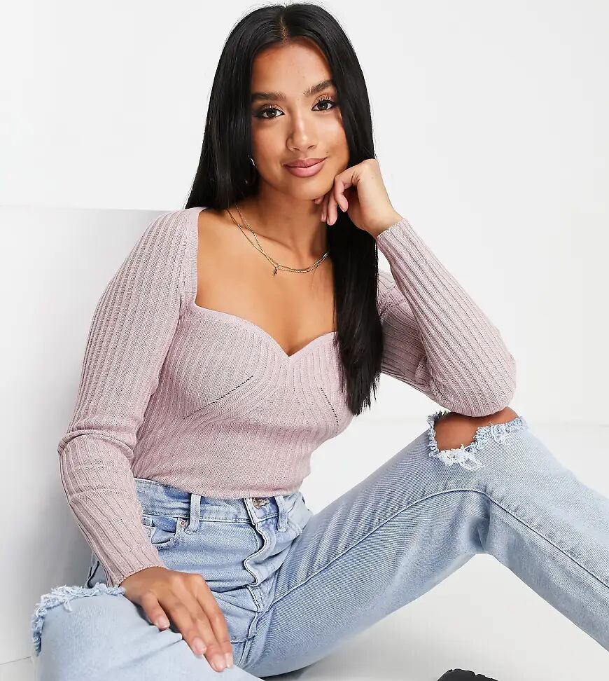 ASOS Petite ASOS DESIGN Petite jumper in rib with sweetheart neck in pink  Pink