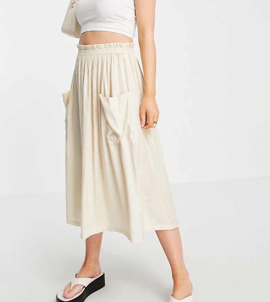 ASOS Petite ASOS DESIGN Petite midi skirt with pocket detail in sand-Brown  Brown
