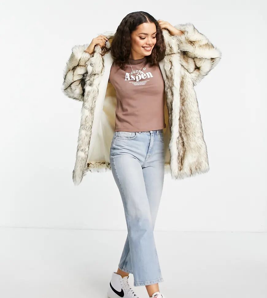 ASOS DESIGN Petite oversized hooded faux fur coat in brown  Brown