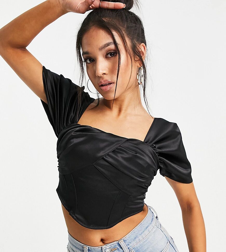 ASOS Petite ASOS DESIGN Petite short sleeve corset with twist front in black  Black