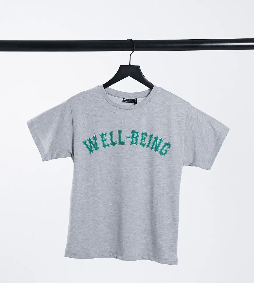 ASOS Petite ASOS DESIGN Petite t-shirt with well-being varsity graphic in grey marl  Grey