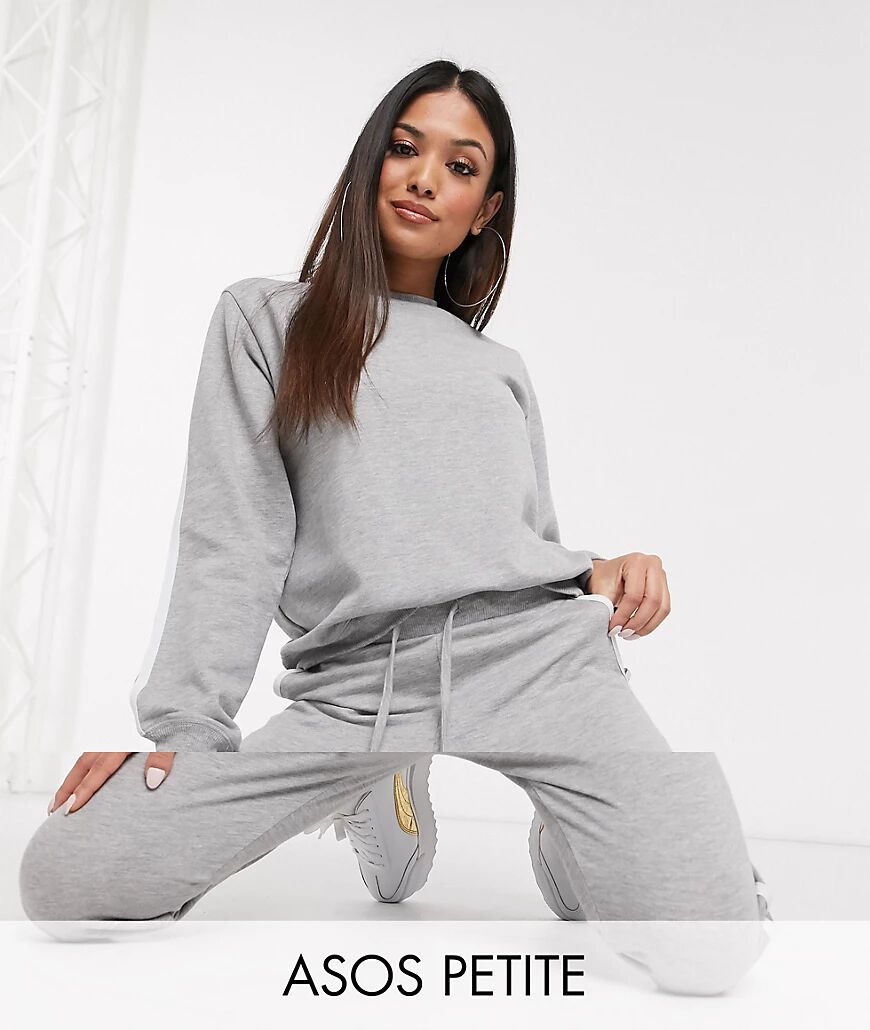 ASOS Petite ASOS DESIGN Petite tracksuit sweat / basic jogger with tie with contrast binding in grey marl  Grey