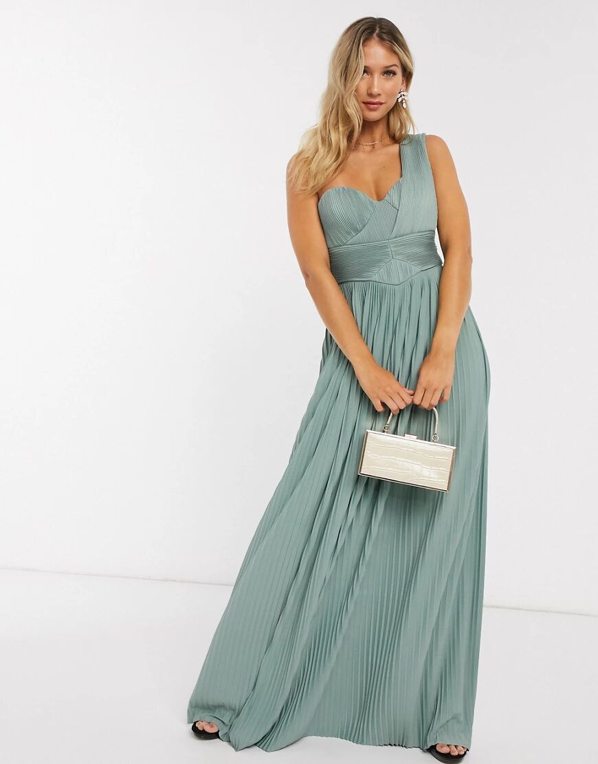 ASOS DESIGN Premium one shoulder pleated panel maxi dress in spearmint-Green  Green