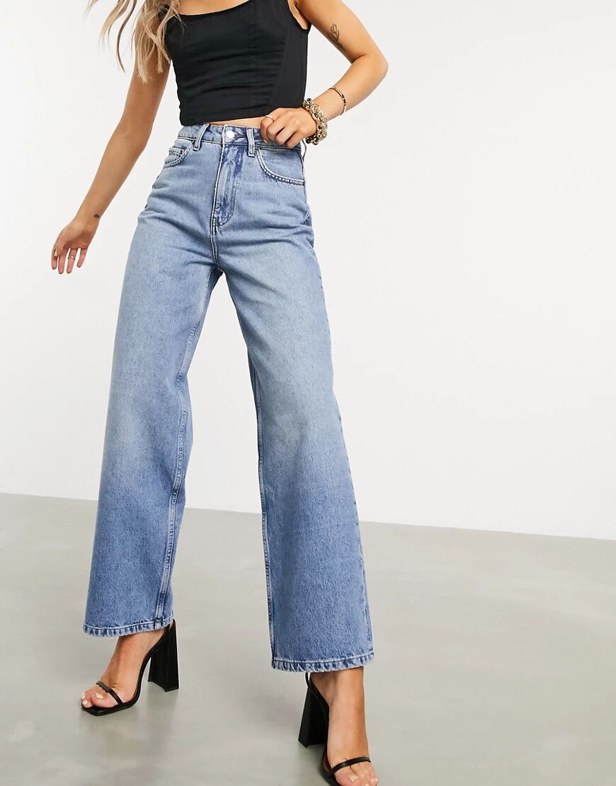 ASOS DESIGN recycled cotton blend high rise 'relaxed' dad jeans brightwash-Blue  Blue
