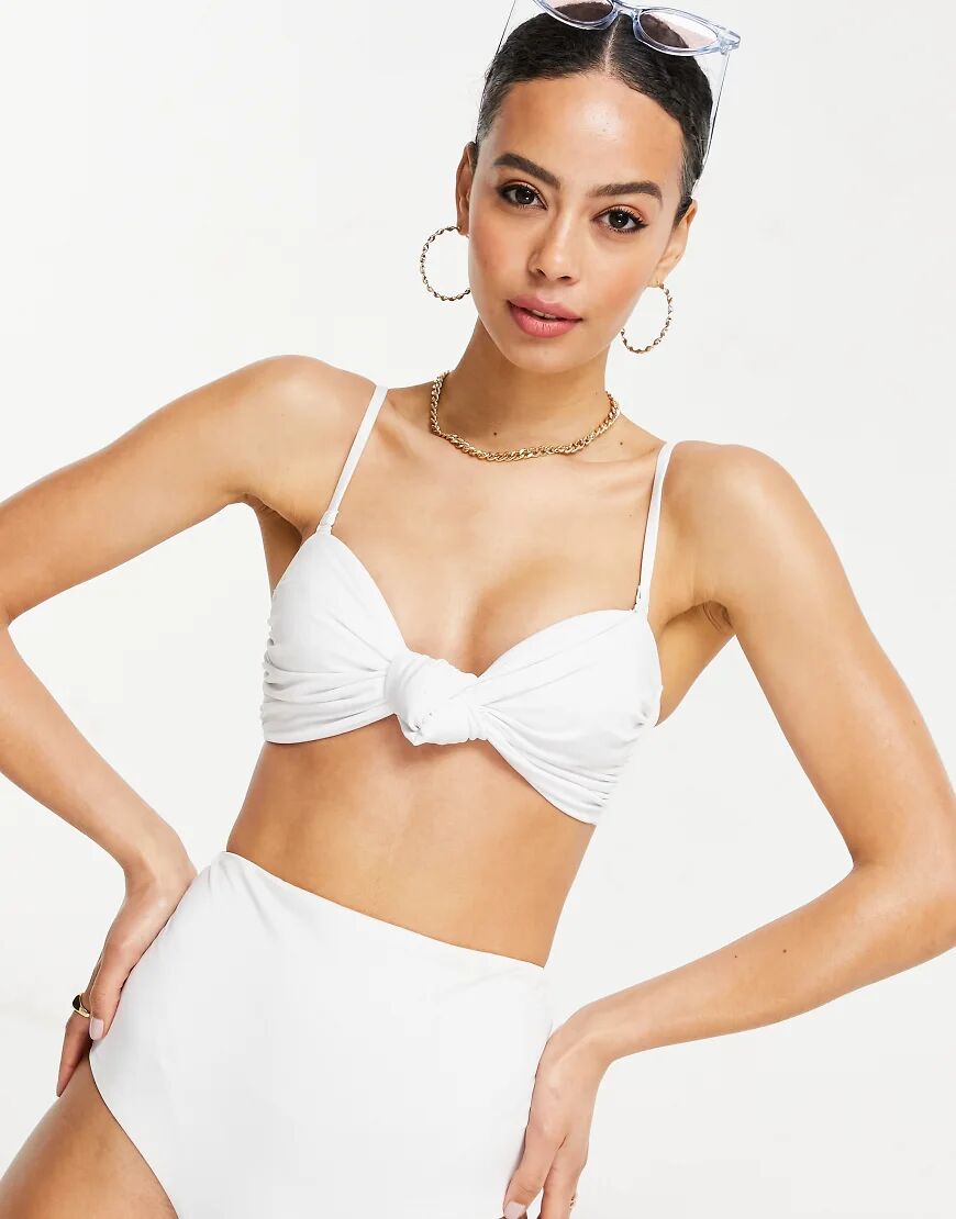 ASOS DESIGN recycled mix and match knot bandeau bikini top in white  White