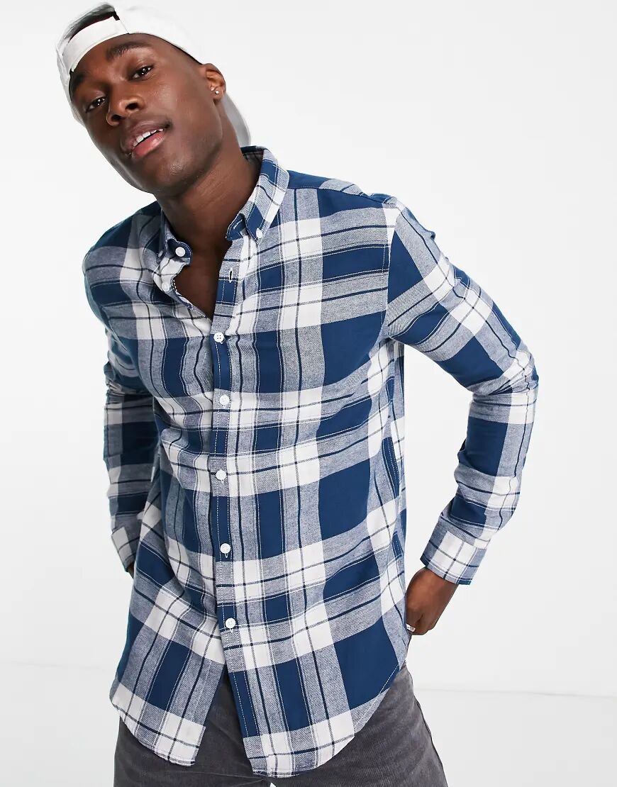 ASOS DESIGN regular check shirt in blue & ecru  Blue