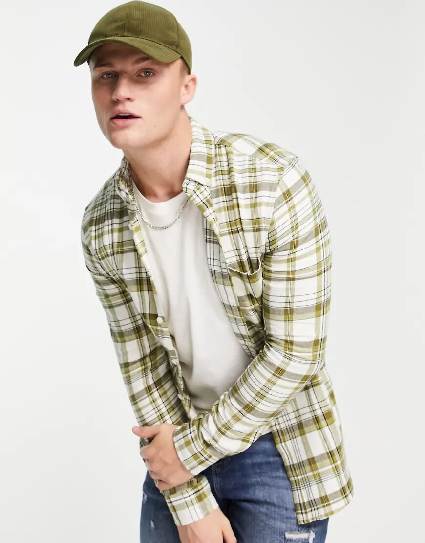 ASOS DESIGN regular shirt in green check-Neutral  Neutral