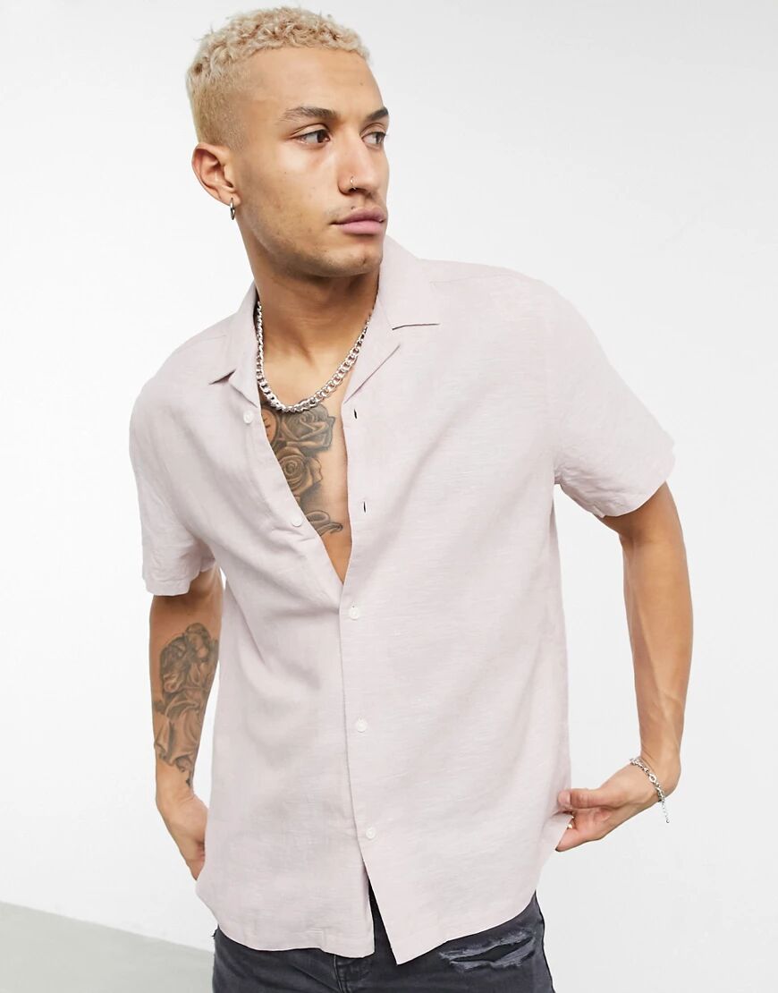 ASOS DESIGN relaxed fit linen shirt with revere collar in pink  Pink
