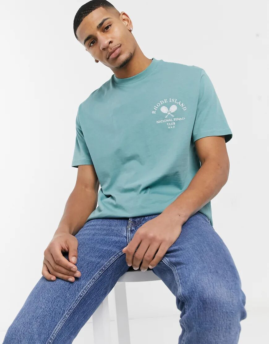 ASOS DESIGN relaxed fit t-shirt with tennis chest embroidery in blue  Blue