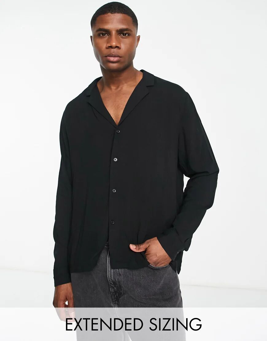 ASOS DESIGN relaxed fit viscose shirt with low revere collar in black  Black