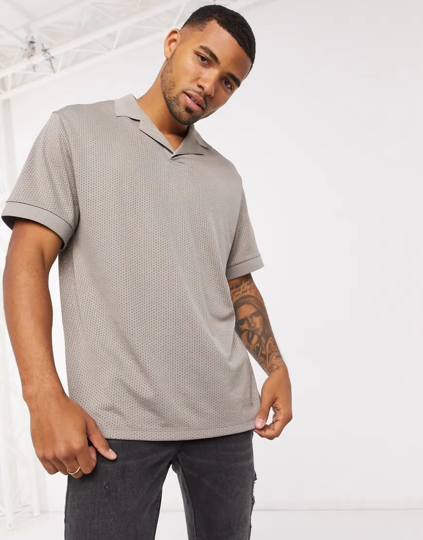 ASOS DESIGN relaxed revere polo shirt in retro mesh in beige-Neutral  Neutral