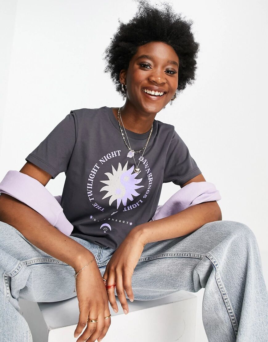 ASOS DESIGN relaxed t-shirt with solstice energy graphic in charcoal-Grey  Grey