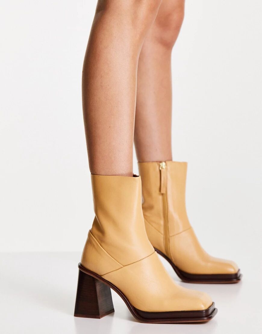 ASOS DESIGN Rochelle premium leather platform heeled boots in camel-Neutral  Neutral