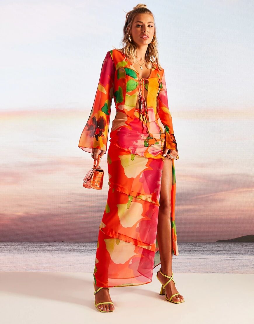 ASOS DESIGN ruffle maxi skirt in bold floral print-Multi  Multi