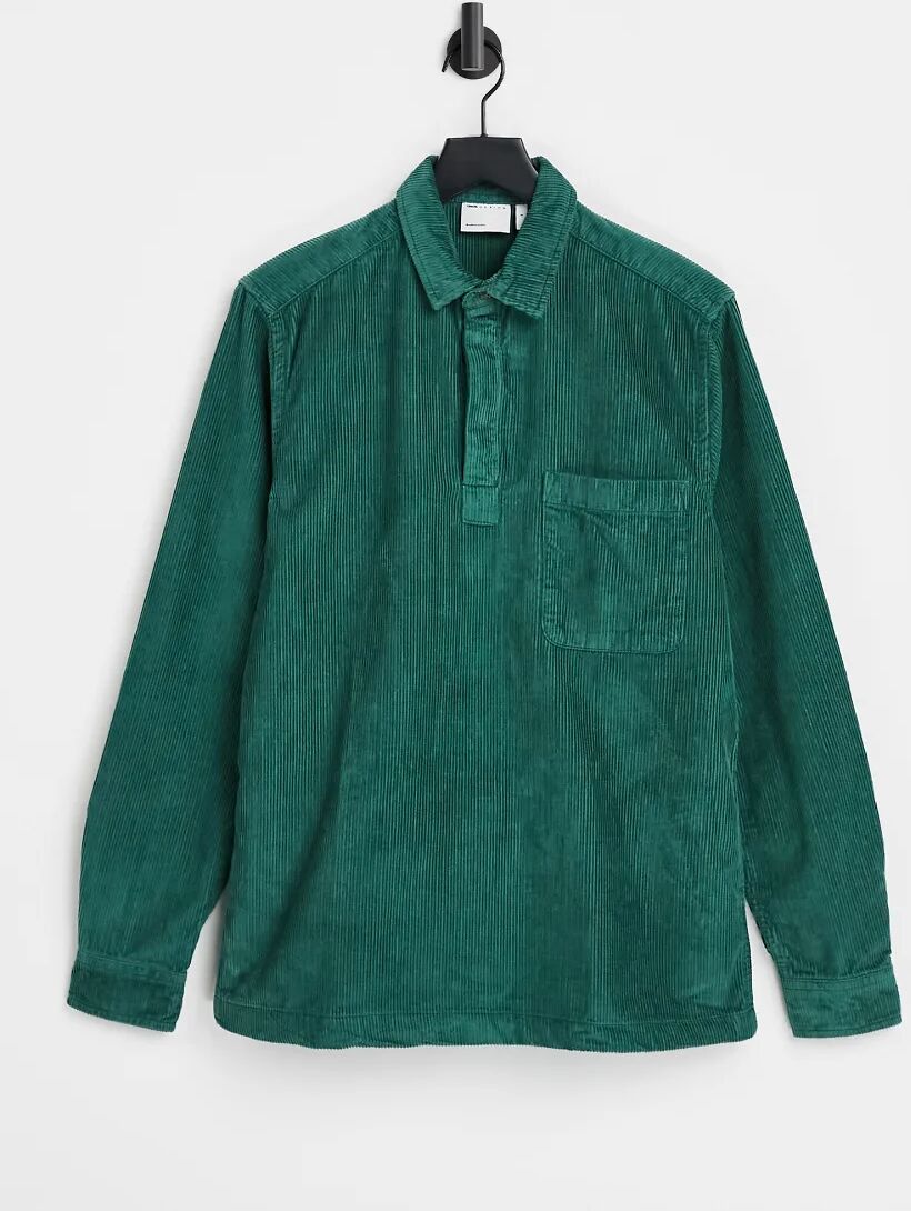 ASOS DESIGN rugby style overhead cord shirt in green  Green