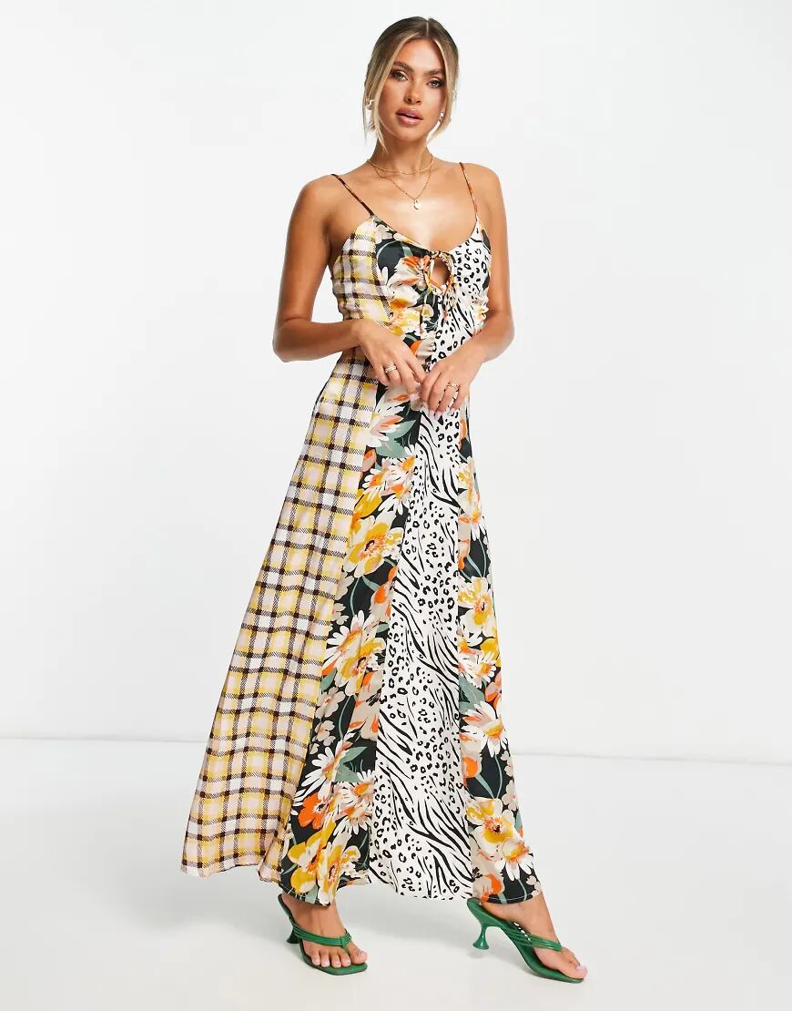 ASOS DESIGN satin maxi slip dress in 70s mixed prints-Multi  Multi