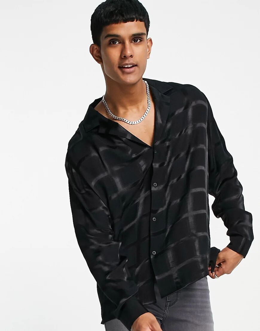 ASOS DESIGN satin shirt with black check jacquard  Black