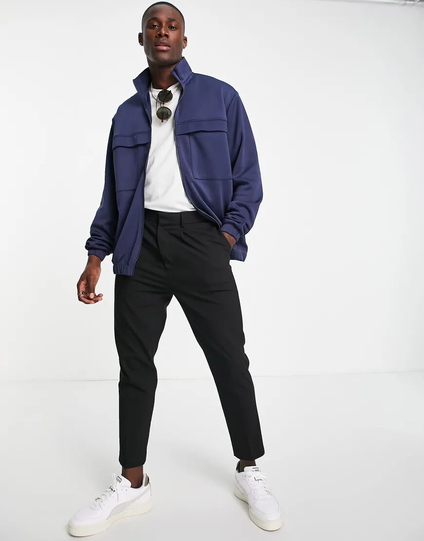 ASOS DESIGN scuba jacket with chest pockets in navy  Navy