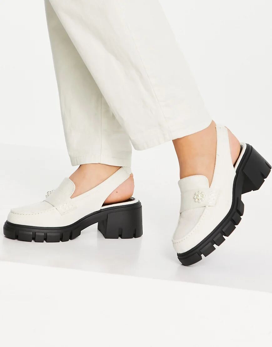 ASOS DESIGN Shae chunky slingback loafers in off white  White