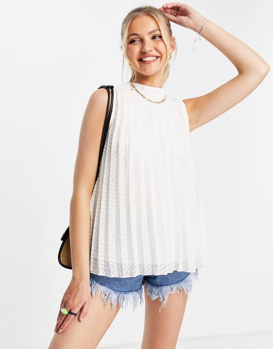 ASOS DESIGN sheer dobby halter neck swing top in ivory-White  White