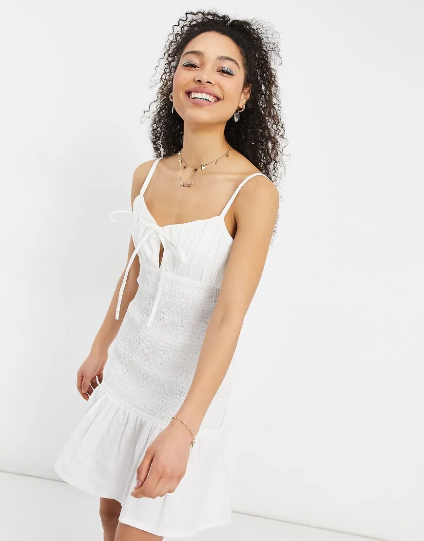 ASOS DESIGN shirred mini sundress in white  White