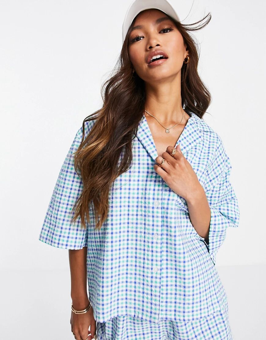 ASOS DESIGN short sleeve shirt in textured check print co-ord-Multi  Multi