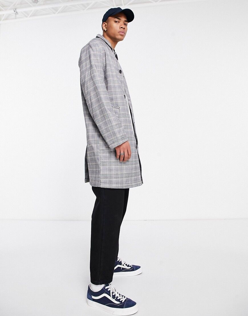ASOS DESIGN single breasted trench coat in grey check  Grey