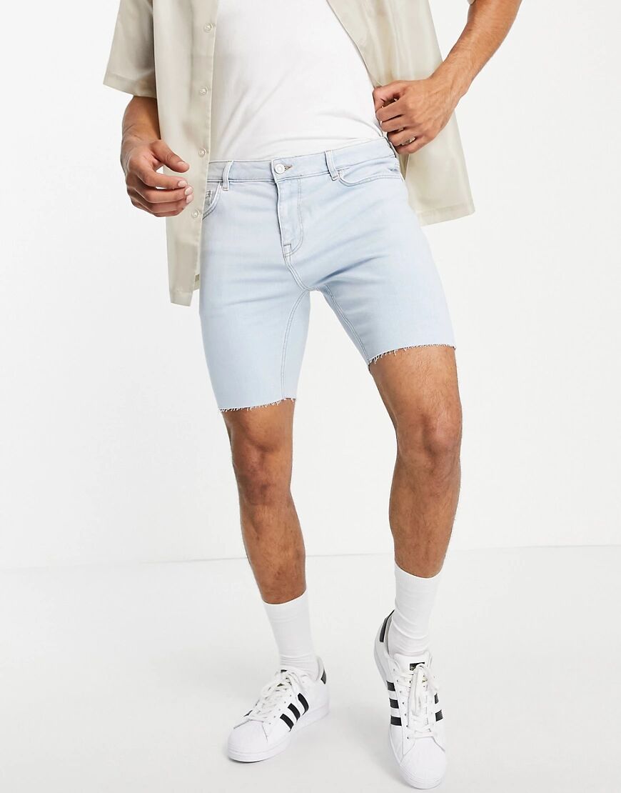 ASOS DESIGN skinny denim shorts in light wash with raw hem-Blue  Blue