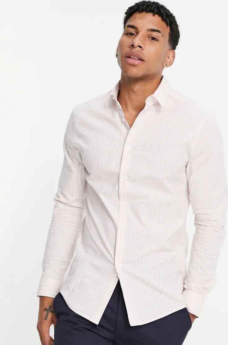 ASOS DESIGN skinny shirt in pink gingham  Pink