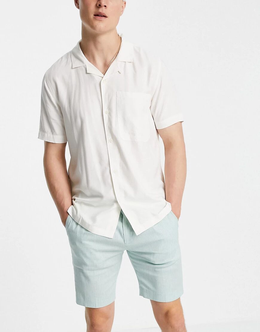 ASOS DESIGN skinny smart shorts in mint green stripe linen  Green