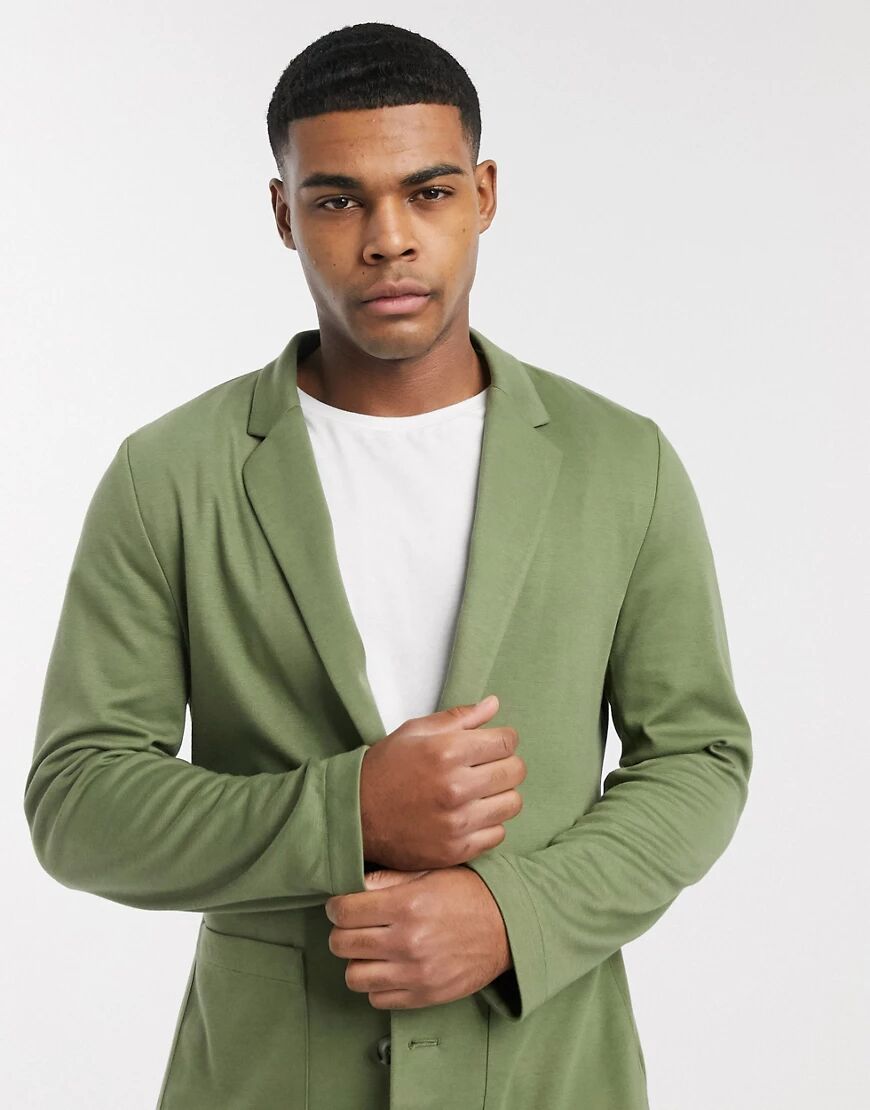 ASOS DESIGN skinny soft tailoredjersey blazer in khaki-Green  Green