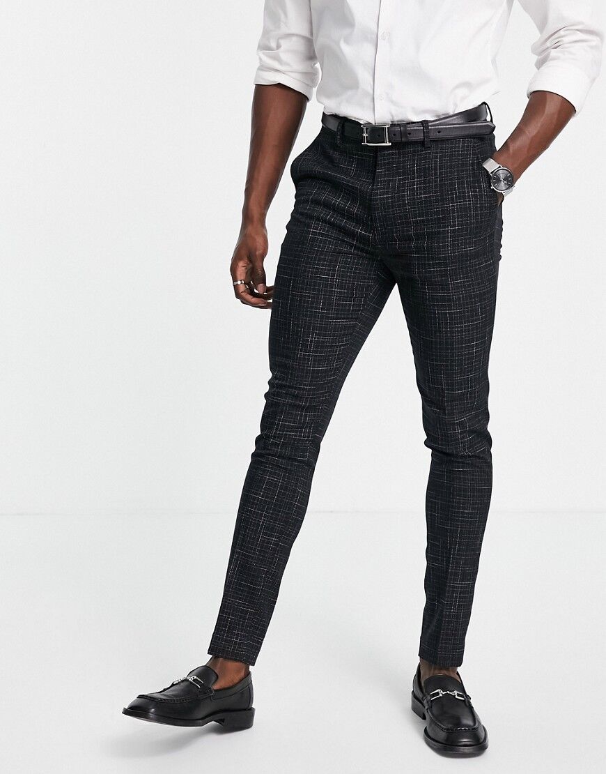 ASOS DESIGN skinny suit trousers with crosshatch in black  Black