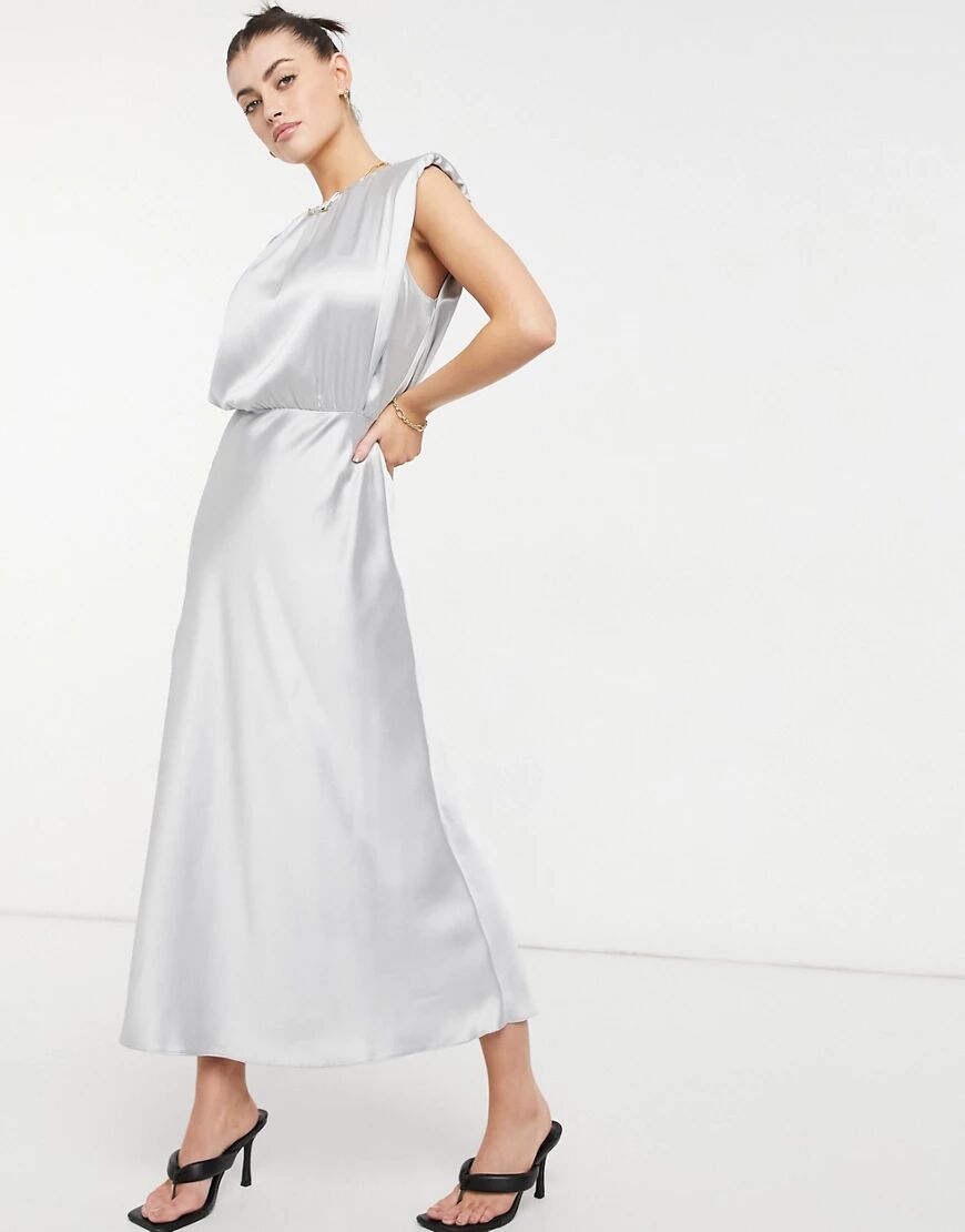 ASOS DESIGN sleeveless satin midi dress in silver-Grey  Grey