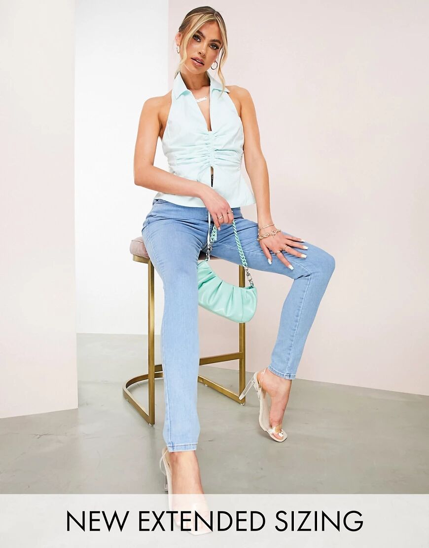 ASOS DESIGN sleeveless shirt with ruched front in pastel blue  Blue